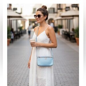 Coach Blue and Brown Crossbody Bag with Gold-Tone Hardware